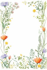 Obraz premium Vintage Luxury wedding invitation card template. template, Water Color Pastel Flower and bloom, Wedding decorative perfect rectangle frame border with gold line art, leaves branches, foliage. Elegant 