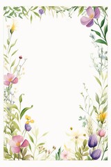 Fototapeta premium Vintage Luxury wedding invitation card template. template, Water Color Pastel Flower and bloom, Wedding decorative perfect rectangle frame border with gold line art, leaves branches, foliage. Elegant 