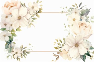 Fototapeta premium Vintage Luxury wedding invitation card template. template, Water Color Pastel Flower and bloom, Wedding decorative perfect rectangle frame border with gold line art, leaves branches, foliage. Elegant 