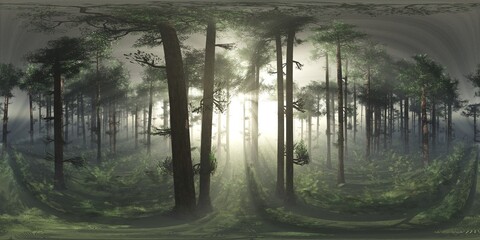 Trees in the fog. Environment map. HDRI map. equidistant projection. Spherical panorama. landscape
3D rendering