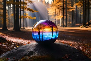 a crystal ball reflecting the forest