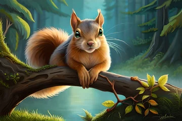 Foto op Canvas squirrel on the tree © Daham