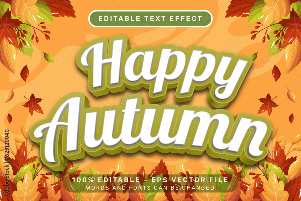 Poster welcome autumn 3d text effect and editable text effect with autumn leaves illustration