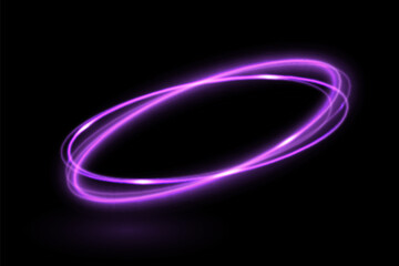 Neon swirl. Curved purple line light effect. Purple portal or energy tunnel