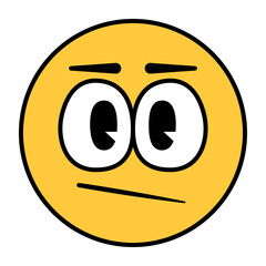 Vector Cartoon Face with Diagonal Mouth Emoji Isolated