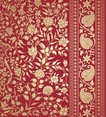 wedding card design, traditional paisley floral pattern , royal India	