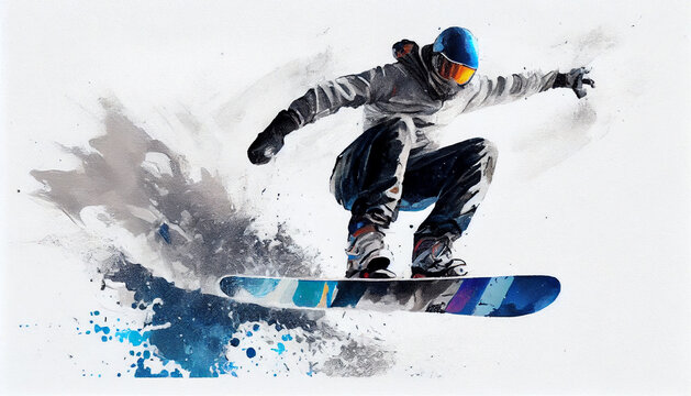 Painting of a snowboarding on white background illustration