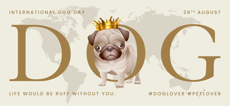 Classic dog collection with crown, International Dog Day, print, artwork, doodle, social media post and story post, banner, post card, invitation card, t-shirt print, vector illustration (Vector)