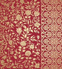 wedding card design, traditional paisley floral pattern , royal India	