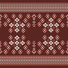Ethnic geometric fabric pattern Cross Stitch.Ikat embroidery Ethnic oriental Pixel pattern brown background. Abstract,vector,illustration. Texture,clothing,frame,decoration,motifs,silk wallpaper.