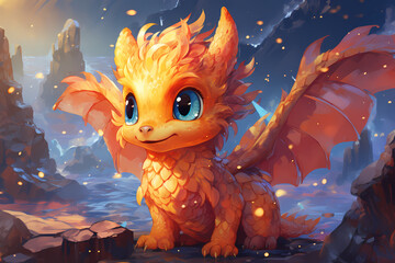 cute and adorable dragon child anime style