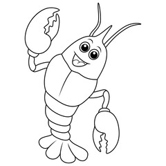 Illustration of Cute shrimp waving cartoon line art