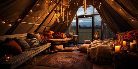 AI Generated. AI Generative. Modern wood luxury teepee wigwam bungalow wooden house home hotel in the forest. Vacation romantic love relax vibe. Graphic Art