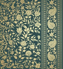 wedding card design, traditional paisley floral pattern , royal India	