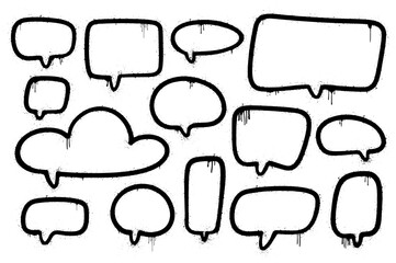 Fototapeta premium Set graffiti clip art. Urban street style. Collection of speech bubble, empty cloud.Splash effects and drops. Grunge and spray texture.