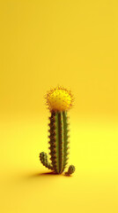 Cactus on yellow background. Generative AI