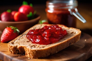 slice of bread with strawberry jam. Generative ai