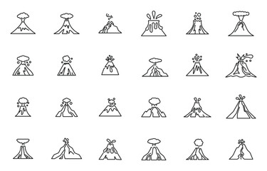 Volcanic eruption icons set outline vector. Active volcano. Danger crater © anatolir