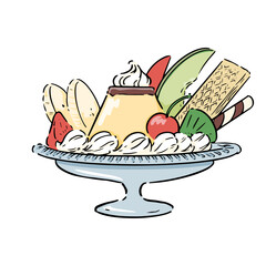 手描きのプリンアラモード