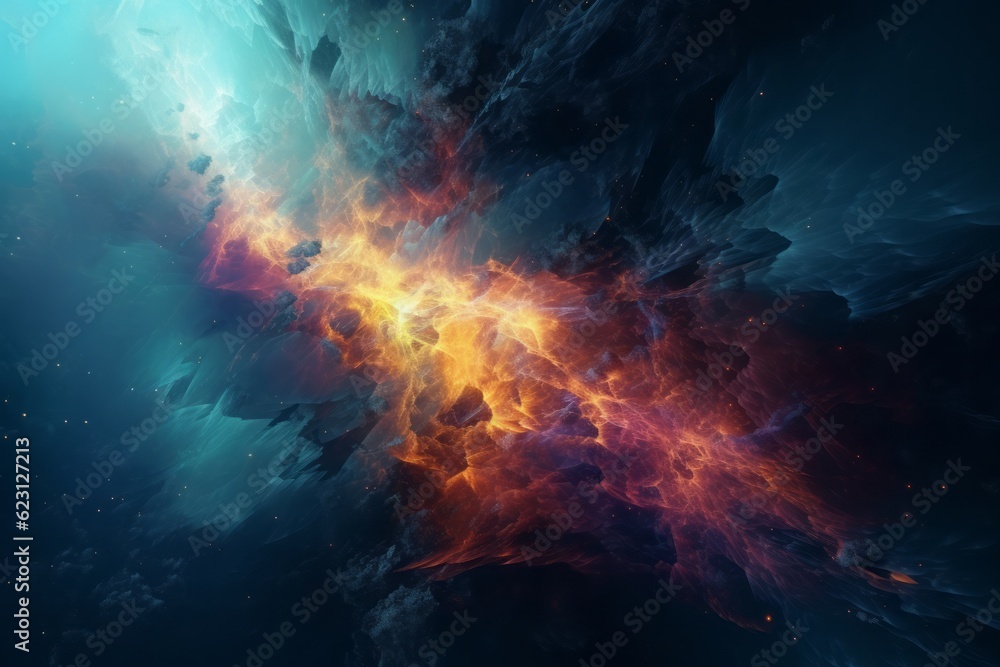Wall mural background with space, colorful nebula with light particles, soft edges, and atmospheric effects, in