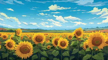 青空に輝くひまわり畑 No.006 | Sunflower Field Glowing Under the Blue Sky Generative AI