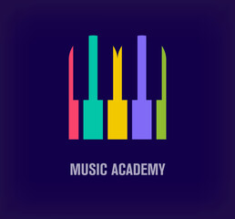 M letter logo from creative piano. Unique color transitions. Unique music academy logo template. vector