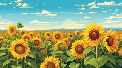 青空に輝くひまわり畑 No.024 | Sunflower Field Glowing Under the Blue Sky Generative AI