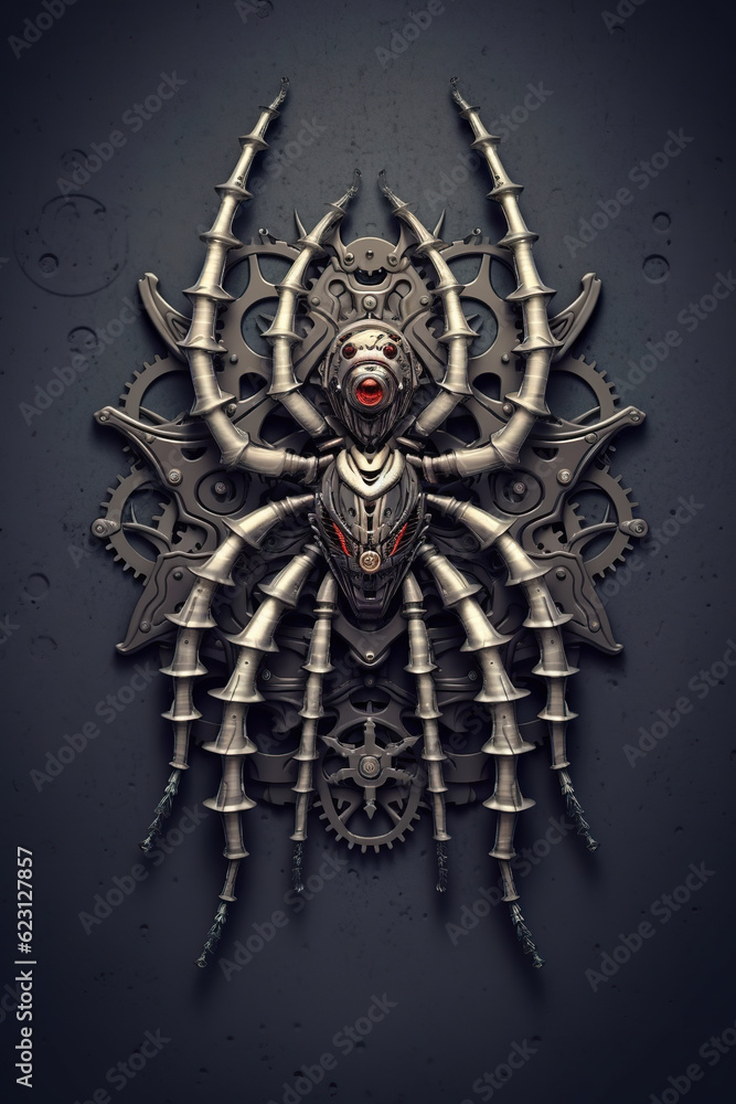 Poster a clock made of metal gears with a face on it. generative ai.