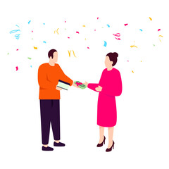 team lead giving cash prize to super lady concept vector icon design, Awards and incentives symbol, Employee benefits and engagement sign, Recognition and Appreciation scene stock illustration