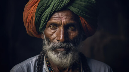Serene and confident Indian man's portrait, representing the strength and grace of his cultural background. AI generated