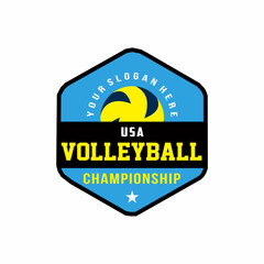 Vector volleyball championship logo with ball. Sport badge for tournament or championship.