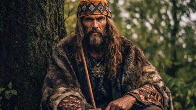 A regal Dacian man, donning traditional attire, evoking the spirit of the ancient Dacian warriors and their rich cultural legacy. AI generated