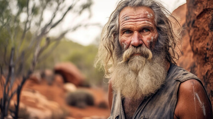An intriguing Australian male hermit, living in seclusion amidst the vastness of the Australian wilderness. AI generated