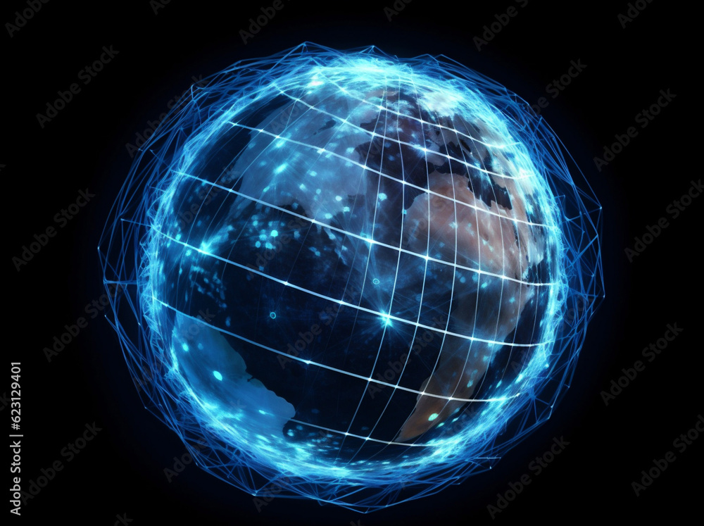 Poster technology cyberspace global internet connection map earth planet network globe. generative ai.
