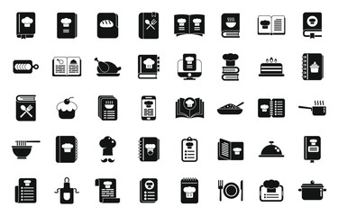 Recipe book icons set simple vector. Cooking recipe. Cook spice
