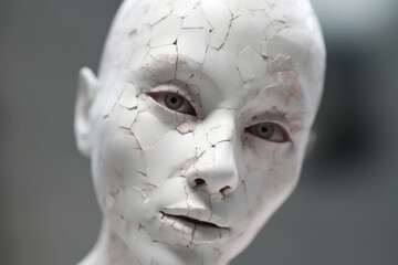 Female face with white cracked skin. Generative AI