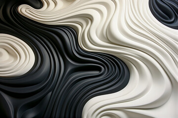 Black and white wavy abstract background. liquid waves. Generative AI