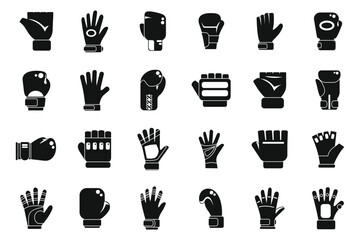 Sport gloves icons set simple vector. Winter sport. Glove safety