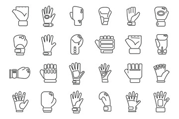 Sport gloves icons set outline vector. Winter sport. Glove safety