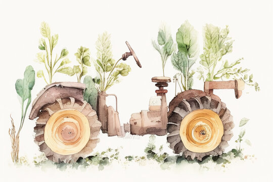 The concept of gardening in watercolor style. Garden supplies.