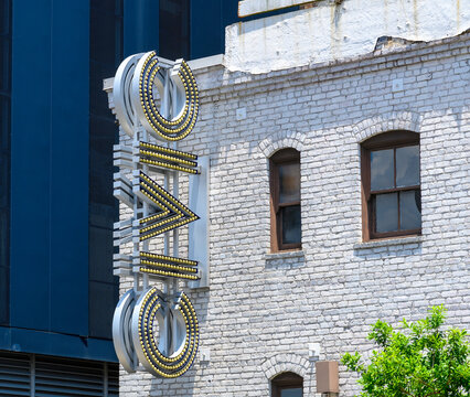 Civic Theatre Sign over the O'Keefe Street Entrance in the Warehouse District on July 2, 2023 in New Orleans, Louisiana, USA