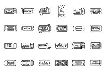 Museum ticket icons set outline vector. Control guide. Map access