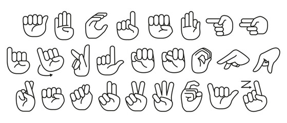 Vector Set Hands Set Sign Language Alphabet.