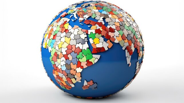 Earth covered in a mosaic of puzzle photo realistic illustration - Generative AI.