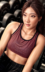 Fototapeta na wymiar beautiful healthy asian woman at the gym, generative AI