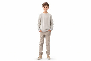 Fototapeta premium Confident European Teenage Boy is Standing and Posing on Copy Space.