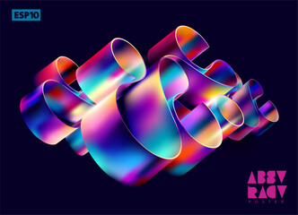 3D colorful curved ribbon. Abstract bright geometric background. Dynamic vector shape. - 623136088