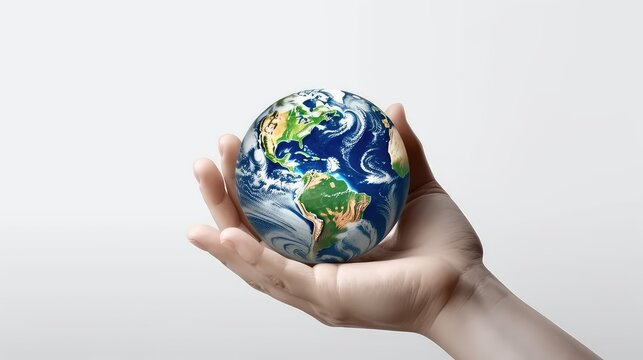 Earth held in hands photo realistic illustration - Generative AI.