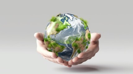 Earth held in hands photo realistic illustration - Generative AI.