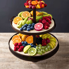 fruit tray 3tier on table at kitchen room, generative AI